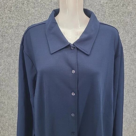 Jessica Holbrook Womens Button Front Shirt 3X Plus Size Navy Long Sleeves Top - Picture 4 of 8